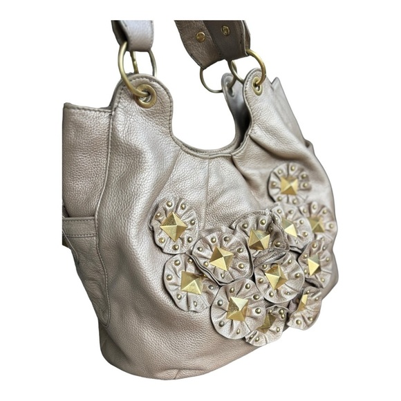 Isabella Fiore Star Stud Angie Bag Beige Bronze Leather Bag Gold with Gold Studs - Picture 10 of 11